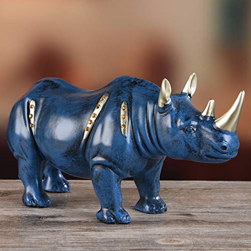 Resin Rhinoceros Statue, Wildlife Rino Animal Figurine, Blue,10.6in(L) - size: 10.6" Length