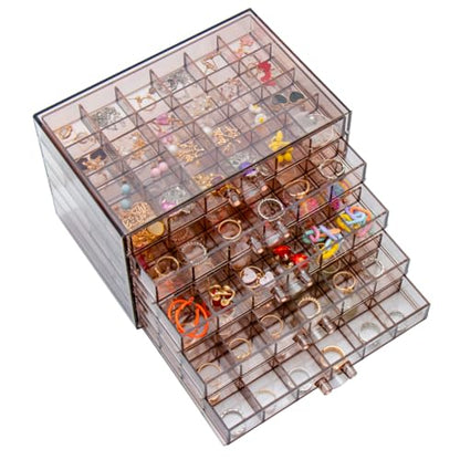 YUFONG Earring Storage Box Organizer 5 Drawers with 120 Small Compartments - color: Clear Purple Brown