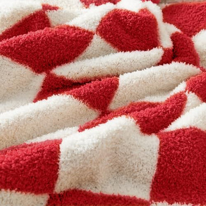 CozeCube Christmas Red Reversible Checkered Knit Throw Blanket 50"x60" - color: Christmas Red, size: 50"x60"