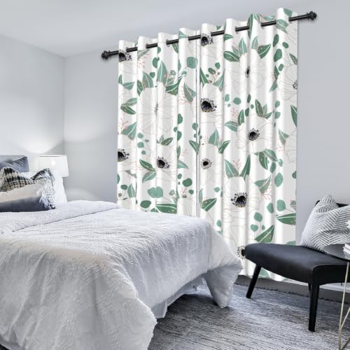 White Floral Blackout Curtains for Bedroom, 84 Inches Long 2 Panels Set - color: Floral-f