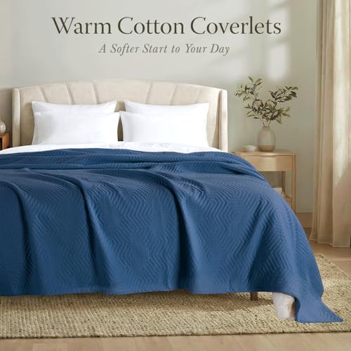 Threadmill Luxury Cotton Blankets for King Size Bed | All-Season Cozy 100% Cotton King Size Blanket | Aster Soft & Lightweight Coverlet fits California King Size Bed, 104x92 | Folkstone Blue - color: Aster Folkstone Blue, size: King / Cal King
