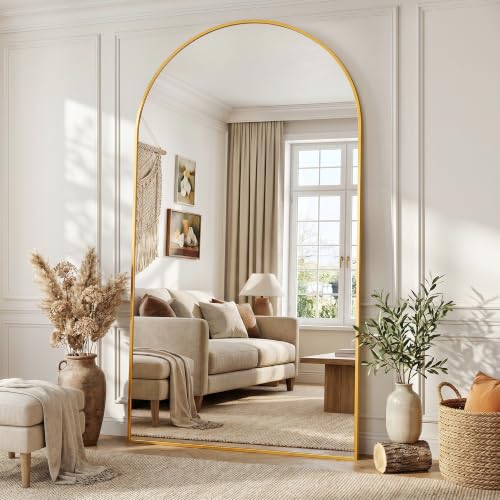 Full Length Mirror, 86"x46" Arched Floor Mirror Freestanding, Floor Standing Full Body Mirror with Stand for Bedroom, Hanging Mounted for Living Room Cloakroom, Gold - color: Gold, size: 86"L x 46"W