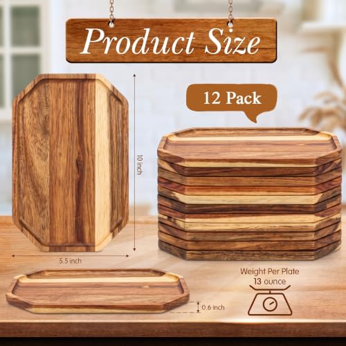 Dandat 12 Pack Wooden Serving Platter Acacia Wood Platters 10 x 5.5 Inch Rustic Serving Tray Rectangular Charcuterie Board Cheese Plate for Home Decor Dessert Vegetables Fruit Cookie - size: 10 x 5.5 Inch