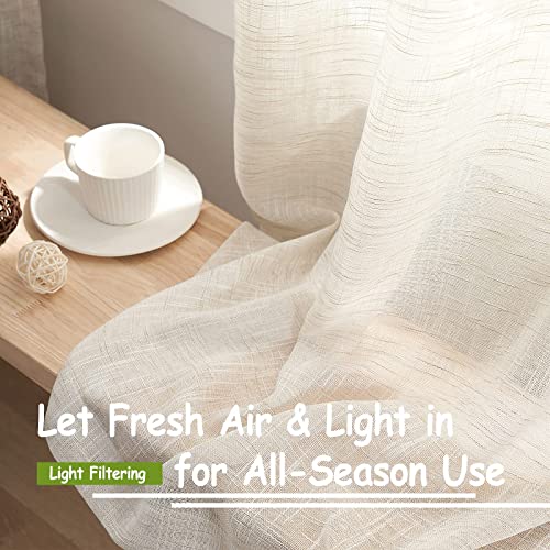 Linen Semi Sheer Curtains for Living Room 84" Natural Privacy Bedroom Drape - color: Natural - Grommet Top, size: 52"W x 84"L (Pack of 2)