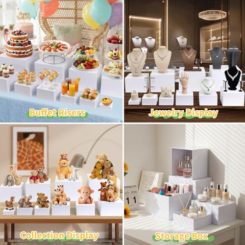 10 Pcs Acrylic Buffet Risers, Large Stackable Food Display Stand, Nesting Cube Box with Hollow Bottom, Food Risers for Buffet Table Dessert Jewelry Catering(10'' 9'' 8'' 7'' 6'' 5'' 5'' 4'' 4'' 3'') - color: White, size: 10Pcs(10'' 9'' 8'' 7'' 6'' 5'' 5''