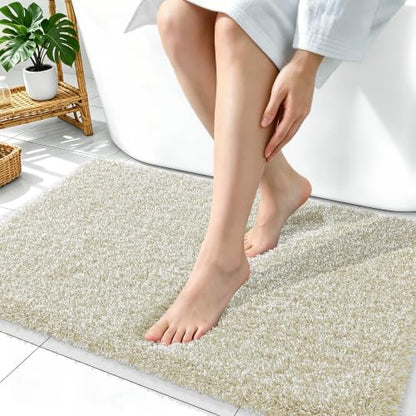 OLANLY Microfiber Bathroom Rugs 36x24, Quick Dry Bath Mat, Sand and White - color: Sand and White, size: 36" X 24"