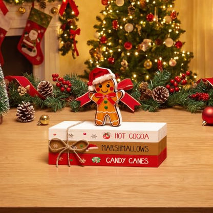 Smile 4 Wooden Christmas Book Stack, Hot Cocoa Marshmallows Candy Canes Decor - style: Marshmallows