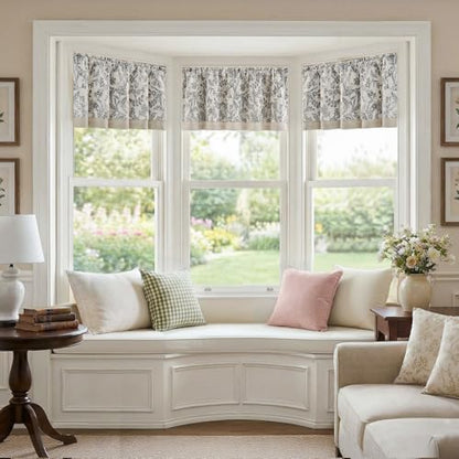 jinchan Linen Valance Curtain Farmhouse 18 Inch 1 Panel Black on Beige - color: Forest | Black, size: 50"W x 18"L (Pack of 1)