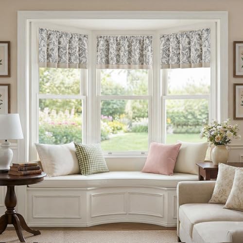 jinchan Linen Valance Curtain Farmhouse 16 Inch 1 Panel Black on Beige - color: Forest | Black, size: 50"W x 16"L (Pack of 1)