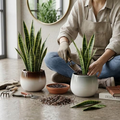 Ceramic Plant Pots, 5.5 Inch Indoor Planters, Ombre Glaze for Houseplants - color: Gradient Brown & Gray