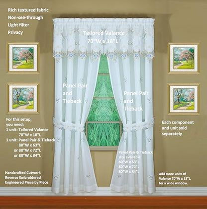 Today's Curtain Verona Reverse Embroidery Panel Pair and Tiebacks, 72", White/Blue, 80" W X 72" L - color: White/Blue, size: 80"W x 72"L (Pack of 1)