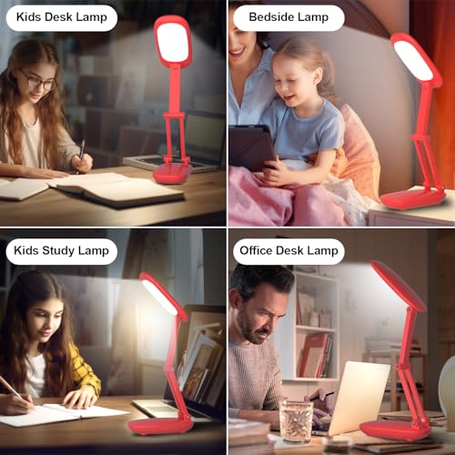 Akejrym LED Desk Lamp for Office Home & Battery Operated Lamp Rechargeable Lamp Foldable & Portable Light, [2-Fold Bracket] 3 Brightness Dimmable Small Desk Lamp Wireless Reading Lamp (Bright Pink) - color: Bright pink