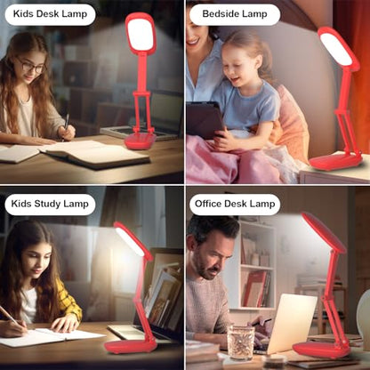 Akejrym LED Desk Lamp for Office Home & Battery Operated Lamp Rechargeable Lamp Foldable & Portable Light, [2-Fold Bracket] 3 Brightness Dimmable Small Desk Lamp Wireless Reading Lamp (Bright Pink) - color: Bright pink