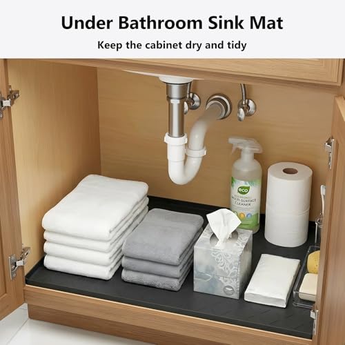 Mateeylife Under Sink Mat Kitchen Waterproof, Silicone Sink Tray 28"X19" - color: Classic Black, size: 19''W x 28''L