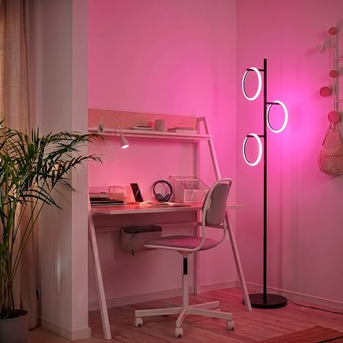 Brightech Saturn Modern Color Changing Floor Lamp - Tall Tree LED Lamp Perfect for Living Room Decor - Beautiful RGB Color Gradient and 3 LED Lights for Bedroom, Office, Reading - Black - color: RGB Light with Black Frame