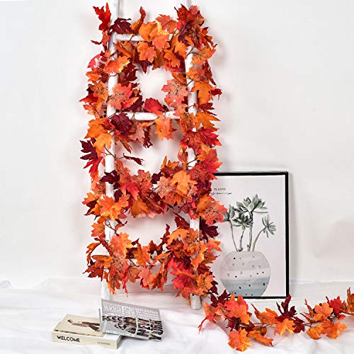 Lvydec 2 Pack Maple Leaves Fall Garland - 6ft/Strand Artificial Fall Foliage Garland Colorful Autumn Decoration for Home Wedding Party Thanksgiving - color: Red