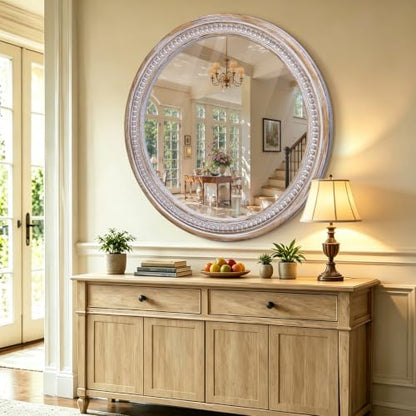36 Inch Large Round Wood Mirror, Rustic Farmhouse Circle Mirrors for Wall - color: C - 36 in