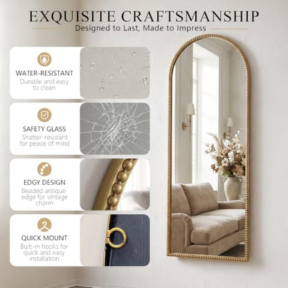 Arched Full Length Mirror,16x47" Gold Dressing Floor Long Full Body Mirror - size: 47"L x 16"W