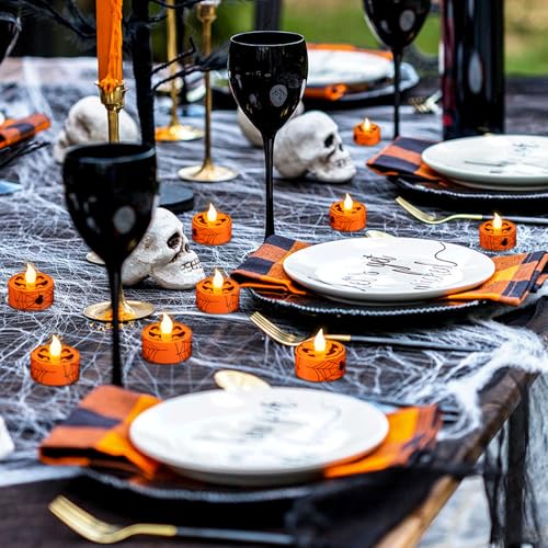 GenSwin Pumpkin Spiderweb Halloween Flameless Candle Battery Operated Timer - color: 12-Orange