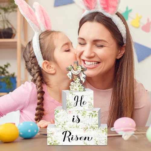 Britimes Tiered Tray Decor Set, 4 Pack, Wooden Table Sign, Easter Cross - color: Easter Green Cross