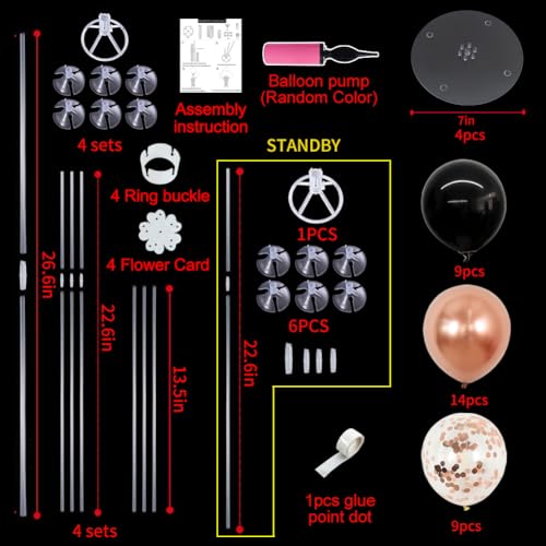 TONIFUL 4 Set Black Rose Gold Balloon Centerpieces for Table,Balloon Stand - color: Black Rose Gold