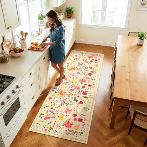 ISEAU Boho Washable Kitchen Rugs 2x6 Runner for Hallway Rug,Beige - color: Beige, size: 2ftx6ft