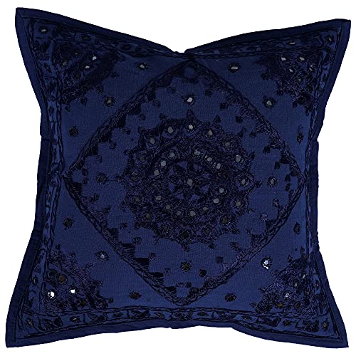 24" Blue Mirror Embroidered Decorative Sofa Throw Pillow Cushion Cover Boho Bohemia - color: Blue, size: 24" x 24" (Pack of 1)