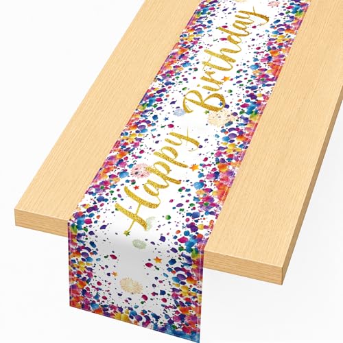72 x 13 Inch Happy Birthday Table Runner, Colorful Confetti Birthday Decorations - color: White-1pc
