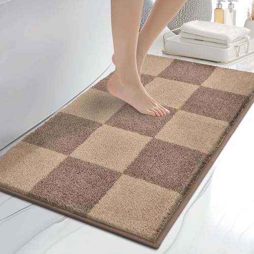 Bathroom Rugs, 20" x 30" Soft Bath Rugs, Checkered Grayish Brown & Coffee - color: Checkered-grayish Brown & Coffee, size: 20" X 30"