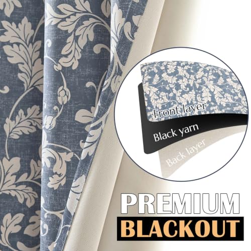 jinchan Blue Floral Curtains 84 Inch Room Darkening Grommet 2 Panels - color: Blue, size: 50"W x 84"L (Pack of 2)