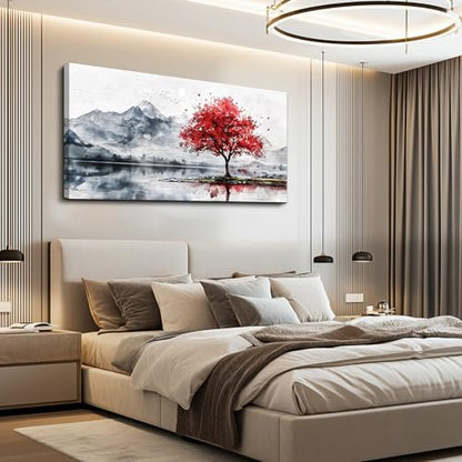MHARTK66 Oversized Tree of Life Wall Art,Abstract Mountain Painting, 30x60 - color: Red Tree, size: 60"L x 30"W