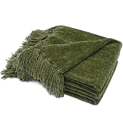 RECYCO Chenille Throw Blanket for Couch, 50"x60", Loden Green - color: Loden Green, size: 50'' X 60''