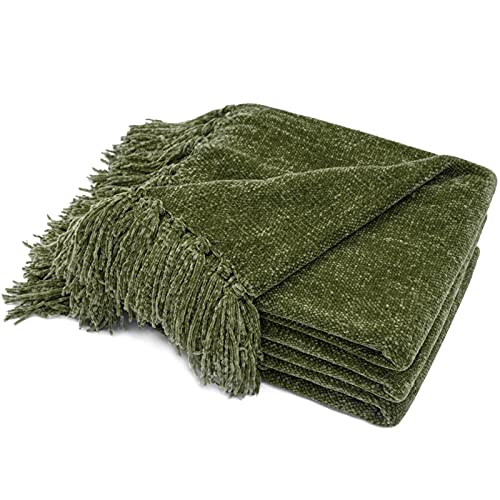 RECYCO Chenille Throw Blanket for Couch, 50"x60", Loden Green - color: Loden Green, size: 50'' X 60''
