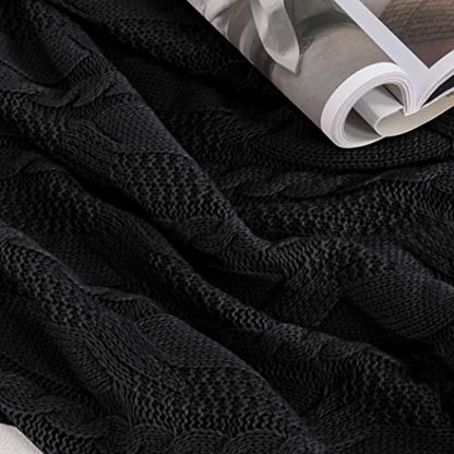 Aormenzy Black Knit Throw Blanket, 50" x 60" - color: Black, size: 50" x 60"
