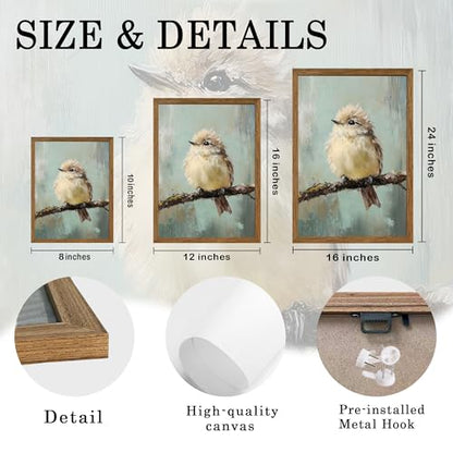 AVECCO Cute Funny Fluffy Bird on Branch Wall Art Canvas Framed 8x10 inch - color: bird, size: 10"L x 8"W