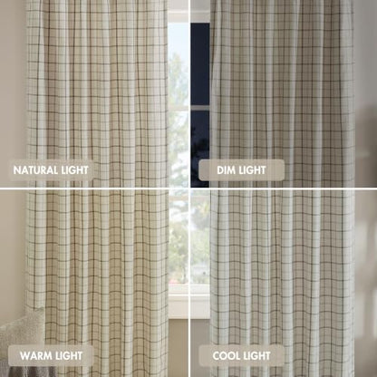 Madison Park Plaid Window Curtain, 1 Panel, 50x95 Natural, Top Tab - color: Faux Leather Tab Top, Natural, size: 50"W x 95"L (Pack of 1)
