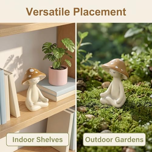 Meditation Mushroom Figurine Resin - Yoga Mushroom Statue for Desk Shelf Garden Decor, Cute Zen Mushroom Sculpture Figurine for Home Office Patio Decoration Gift