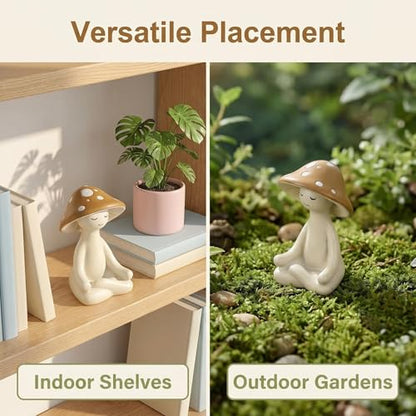 Meditation Mushroom Figurine Resin - Yoga Mushroom Statue for Desk Shelf Garden Decor, Cute Zen Mushroom Sculpture Figurine for Home Office Patio Decoration Gift