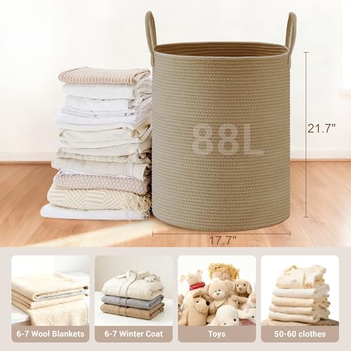 88L Large Tall Cotton Rope Laundry Basket with Handles, Jute - color: Jute, size: 88L