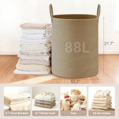 88L Large Tall Cotton Rope Laundry Basket with Handles, Jute - color: Jute, size: 88L