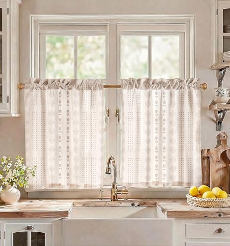 Miss Adola 30 Inch Length Kitchen Tier Curtains, Striped Farmhouse - color: Striped Farmhouse, size: 28"W x 30"L (Pack of 2)