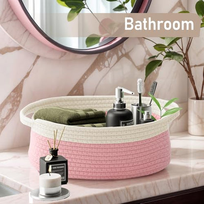 JMvicyroam Small Woven Basket, Empty Gift Basket, White&Pink/1 Pack - color: White&Pink, size: 1 Pack