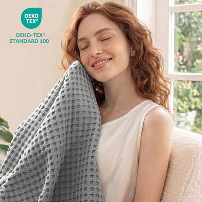 Exclusivo Mezcla 100% Cotton Blanket Queen Size for Bed, Light Grey - color: Light Grey, size: Queen (90" x 90")
