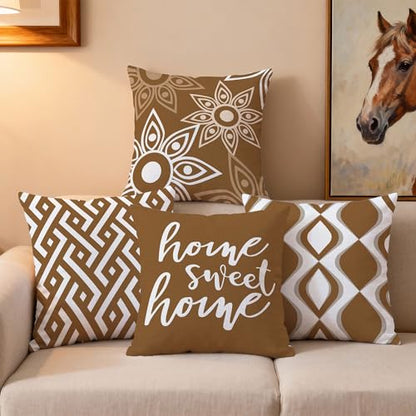 Hexagram Throw Pillow Covers 16x16, Brown Outdoor Pillow Covers Set of 4 - color: Coffee, size: 16" x 16" (Pack of 4)