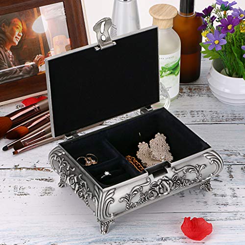 Hipiwe Antique Metal Jewelry Box, Large Vintage Trinket Jewelry Storage Box - color: Silver, size: Large