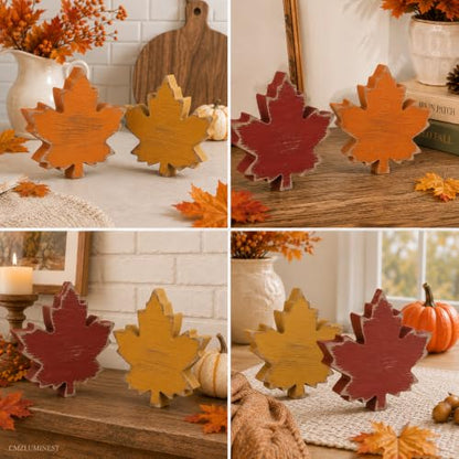 Wooden Leaves Fall Decor, 6pcs Fall Decorations for Home - style: Fall