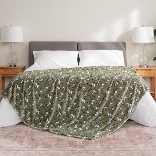 Berkshire Blanket Peanuts® VelvetLoft® Cute Character Snoopy Plush Blanket,Loden Green,Full/Queen 90 in x 90 in (Official Peanuts® Product) - color: Loden Green, size: Full/Queen (90 in x 90 in)