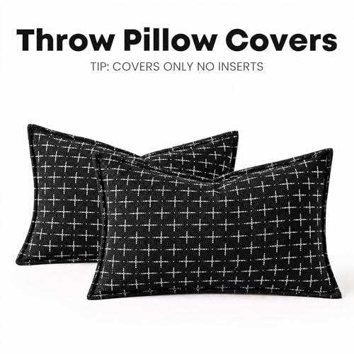 AVOIN colorlife Black Flange Edge Throw Pillow Covers 20x12 Inch 2PC - color: Black, size: 20" x 12" (Pack of 2)