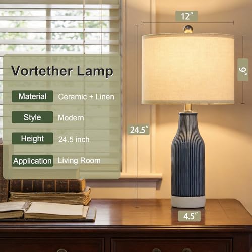 23.5" Bedside Lamps Set of 2, Blue Ceramic Table Lamp for Bedroom - color: Blue-2Pack-23.75"