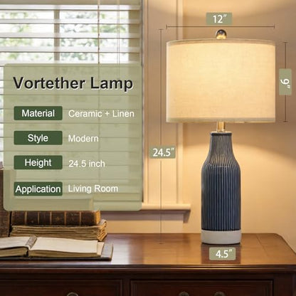 23.5" Bedside Lamps Set of 2, Blue Ceramic Table Lamp for Bedroom - color: Blue-2Pack-23.75"